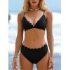 CUPSHE Women’s Bikini Sets Two Piece Bathing Suit V Neck Scalloped Mid Rise Crisscross Back Self Tie Spaghetti Straps(Black)