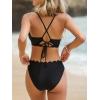 CUPSHE Women’s Bikini Sets Two Piece Bathing Suit V Neck Scalloped Mid Rise Crisscross Back Self Tie Spaghetti Straps(Black)
