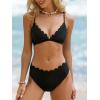 CUPSHE Women’s Bikini Sets Two Piece Bathing Suit V Neck Scalloped Mid Rise Crisscross Back Self Tie Spaghetti Straps(Black)