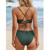 CUPSHE Women’s Bikini Sets Two Piece Bathing Suit V Neck Scalloped Mid Rise Crisscross Back Self Tie Spaghetti Straps(Moss Green)