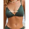 CUPSHE Women’s Bikini Sets Two Piece Bathing Suit V Neck Scalloped Mid Rise Crisscross Back Self Tie Spaghetti Straps(Moss Green)