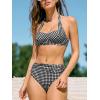 CUPSHE Women’s Bikini Sets Two Piece Sweetheart Neck Swimsuit Underwire Halter Bathing Suit Wide Straps Self Tie(Black/White Plaid)