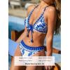CUPSHE Women’s Bikini Sets Two Piece Swimsuit Bathing Suit Halter V Neck Lace Up Self Tie Mid Rise(Blue/White Floral)