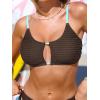 CUPSHE Women’s Bikini Sets Two Piece Swimsuit Colorblock O Ring Cutout Textured Fabric Scoop Neck Mid Rise Side Tie(Brown/Blue)
