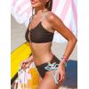 CUPSHE Women’s Bikini Sets Two Piece Swimsuit Colorblock O Ring Cutout Textured Fabric Scoop Neck Mid Rise Side Tie(Brown/Blue)