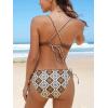 CUPSHE Women’s Bikini Sets Two Piece Swimsuit Crisscross Back Self Tie V Neck Stitching Tie Cheeky Bottom(Brown/Beige)