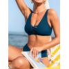 CUPSHE Women’s Bikini Sets Two Piece Swimsuit Deep V Neck Cutouts Bathing Suit Mid Rise Full Coverage Back Hook(Dark Teal)