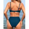 CUPSHE Women’s Bikini Sets Two Piece Swimsuit Deep V Neck Cutouts Bathing Suit Mid Rise Full Coverage Back Hook(Dark Teal)