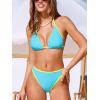 CUPSHE Women’s Bikini Sets Two Piece Swimsuit Halter Self Tie Color Block Bathing Suits Cheeky Bottom Stitching(Aqua/Yellow/Colorblock)