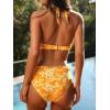 CUPSHE Women’s Bikini Sets Two Piece Swimsuit Halter Tie Bathing Suit V Neck Mid Rise Ruffle Back Hook(Orange Floral)