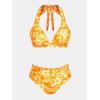 CUPSHE Women’s Bikini Sets Two Piece Swimsuit Halter Tie Bathing Suit V Neck Mid Rise Ruffle Back Hook(Orange Floral)