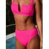 CUPSHE Women’s Bikini Sets Two Piece Swimsuit High Waisted Bathing Suit U Wire Adjustable Wide Straps Textured(Hot Pink)