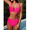CUPSHE Women’s Bikini Sets Two Piece Swimsuit High Waisted Bathing Suit U Wire Adjustable Wide Straps Textured(Hot Pink)