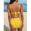 CUPSHE Women’s Bikini Sets Two Piece Swimsuit High Waisted Bathing Suit V Neck Back Tie Adjustable Straps Textured(Sun Yellow)
