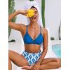 CUPSHE Women’s Bikini Sets Two Piece Swimsuit High Waisted Bathing Suits V Neck Crossback Tie Beading(Blue/White Floral)