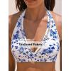 CUPSHE Women’s Bikini Sets Two Piece Swimsuit High Waisted Halter Back Self Tie V Neck Textured Hollow Out(White/Blue Floral)