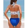 CUPSHE Women’s Bikini Sets Two Piece Swimsuit High Waisted Halter Back Self Tie V Neck Textured Hollow Out(White/Blue Floral)