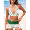 CUPSHE Women’s Bikini Sets Two Piece Swimsuit High Waisted Halter Back Self Tie V Neck Textured Hollow Out(White/Green Floral)