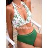 CUPSHE Women’s Bikini Sets Two Piece Swimsuit High Waisted Halter Back Self Tie V Neck Textured Hollow Out(White/Green Floral)