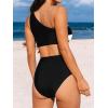 CUPSHE Women’s Bikini Sets Two Piece Swimsuit High Waisted One Shoulder Color Block Ruched Asymmetrical(Black/White)