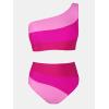 CUPSHE Women’s Bikini Sets Two Piece Swimsuit High Waisted One Shoulder Color Block Ruched Asymmetrical(Fuchsia/Pink)
