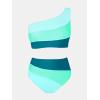 CUPSHE Women’s Bikini Sets Two Piece Swimsuit High Waisted One Shoulder Color Block Ruched Asymmetrical(Mint Green/Light Blue)