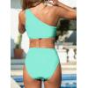 CUPSHE Women’s Bikini Sets Two Piece Swimsuit High Waisted One Shoulder Color Block Ruched Asymmetrical(Mint Green/Light Blue)