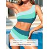 CUPSHE Women’s Bikini Sets Two Piece Swimsuit High Waisted One Shoulder Color Block Ruched Asymmetrical(Mint Green/Light Blue)