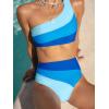 CUPSHE Women’s Bikini Sets Two Piece Swimsuit High Waisted One Shoulder Color Block Ruched Asymmetrical(Royal Blue/Light Blue)