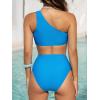 CUPSHE Women’s Bikini Sets Two Piece Swimsuit High Waisted One Shoulder Color Block Ruched Asymmetrical(Royal Blue/Light Blue)