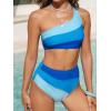 CUPSHE Women’s Bikini Sets Two Piece Swimsuit High Waisted One Shoulder Color Block Ruched Asymmetrical(Royal Blue/Light Blue)