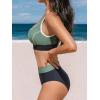 CUPSHE Women’s Bikini Sets Two Piece Swimsuit High Waisted Scoop Neck Bathing Suit Color Block Swimwear(Sage Green/Navy Blue)