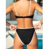 CUPSHE Women’s Bikini Sets Two Piece Swimsuit High Waisted Square Neck Back Hook Color Block Cheeky Bottom(Black/Beige)