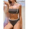 CUPSHE Women’s Bikini Sets Two Piece Swimsuit High Waisted Square Neck Back Hook Color Block Cheeky Bottom(Dark Brown/White)