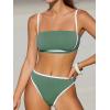 CUPSHE Women’s Bikini Sets Two Piece Swimsuit High Waisted Square Neck Back Hook Color Block Cheeky Bottom(Green/White)