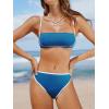 CUPSHE Women’s Bikini Sets Two Piece Swimsuit High Waisted Square Neck Back Hook Color Block Cheeky Bottom(Navy Blue/White)