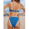 CUPSHE Women’s Bikini Sets Two Piece Swimsuit High Waisted Square Neck Back Hook Color Block Cheeky Bottom(Navy Blue/White)