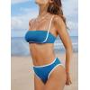 CUPSHE Women’s Bikini Sets Two Piece Swimsuit High Waisted Square Neck Back Hook Color Block Cheeky Bottom(Navy Blue/White)
