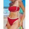 CUPSHE Women’s Bikini Sets Two Piece Swimsuit High Waisted Square Neck Back Hook Color Block Cheeky Bottom(Red/White)