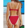 CUPSHE Women’s Bikini Sets Two Piece Swimsuit High Waisted Square Neck Back Hook Color Block Cheeky Bottom(Red/White)