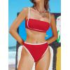 CUPSHE Women’s Bikini Sets Two Piece Swimsuit High Waisted Square Neck Back Hook Color Block Cheeky Bottom(Red/White)