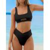 CUPSHE Women’s Bikini Sets Two Piece Swimsuit High Waisted Square Neck Cutout Wide Straps Tank High Cut Cheeky Bottom(Black)