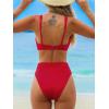 CUPSHE Women’s Bikini Sets Two Piece Swimsuit High Waisted Square Neck Cutout Wide Straps Tank High Cut Cheeky Bottom(Crimson Red)