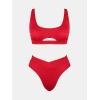 CUPSHE Women’s Bikini Sets Two Piece Swimsuit High Waisted Square Neck Cutout Wide Straps Tank High Cut Cheeky Bottom(Crimson Red)