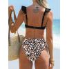 CUPSHE Women’s Bikini Sets Two Piece Swimsuit High Waisted Sweetheart Neck Underwire Ruffle Adjustable Straps Back Hook(Animal/Black)