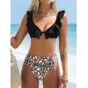 CUPSHE Women’s Bikini Sets Two Piece Swimsuit High Waisted Sweetheart Neck Underwire Ruffle Adjustable Straps Back Hook(Animal/Black)