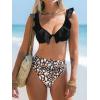 CUPSHE Women’s Bikini Sets Two Piece Swimsuit High Waisted Sweetheart Neck Underwire Ruffle Adjustable Straps Back Hook(Animal/Black)