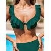 CUPSHE Women’s Bikini Sets Two Piece Swimsuit High Waisted Sweetheart Neck Underwire Ruffle Adjustable Straps Back Hook(Dark Green)