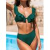 CUPSHE Women’s Bikini Sets Two Piece Swimsuit High Waisted Sweetheart Neck Underwire Ruffle Adjustable Straps Back Hook(Dark Green)
