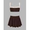 CUPSHE Women’s Bikini Sets Two Piece Swimsuit High Waisted Swim Skirt Crossback Tie Modest Bathing Suit Color Block(Brown/Beige)